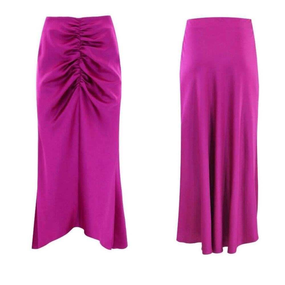 Trina Turk Aspen Satin Ruched Midi Skirt geranium Pink Sz 4 Dopamine Preppy Chic - Picture 5 of 11